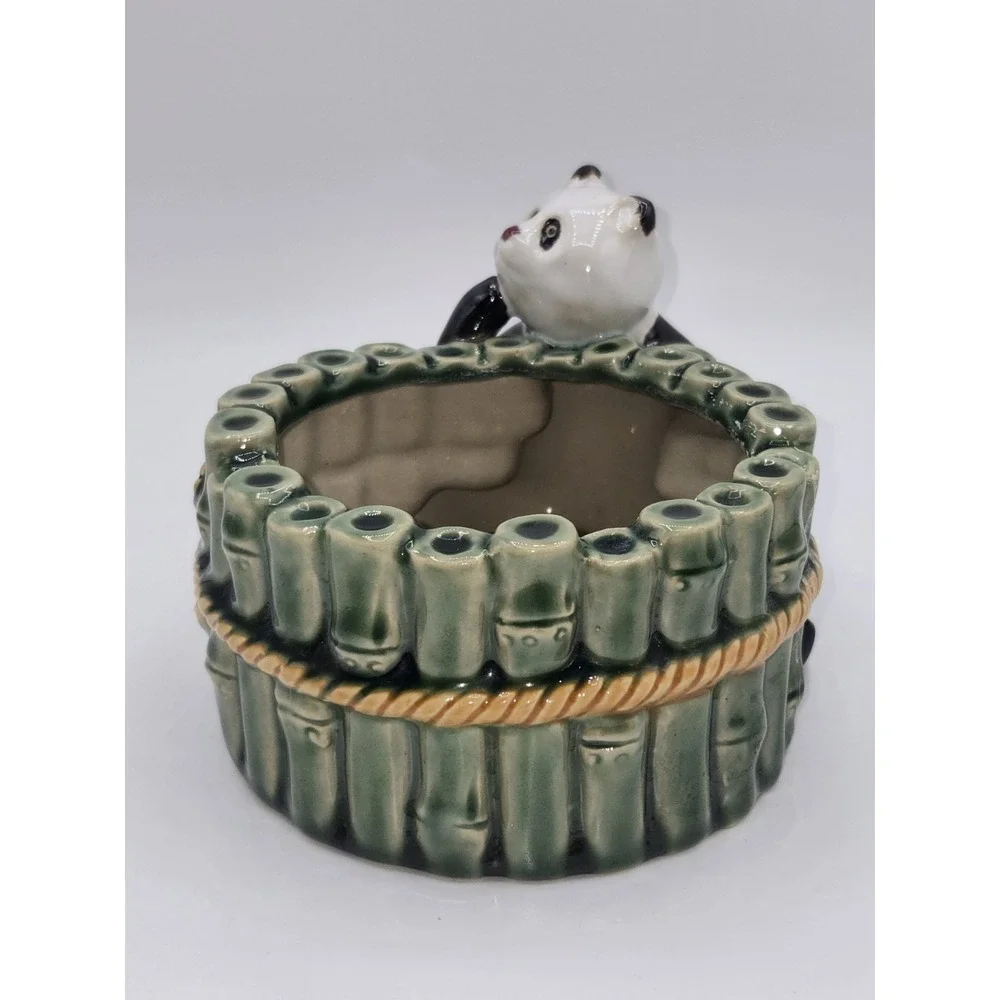 Vintage Panda Bamboo Planter Ceramic Cachepot Jungle Animal Pot Holder‎